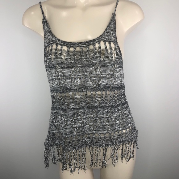 BONGO Tops - Boho loose knit top/cami/tank fringe Small